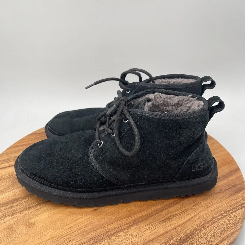 UGG Neumel Boots Mens Size 12 Black Suede Casual Comfort Shearling Lined Chukka